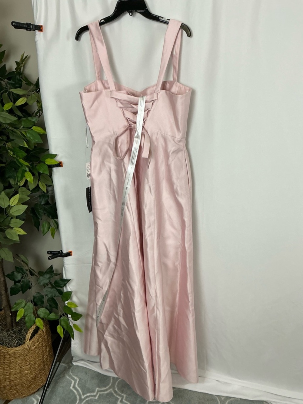 ALFRED SUNG Madelyn Ballet Pink Satin Lace-Up Bustier Gown - Picture 5 of 6